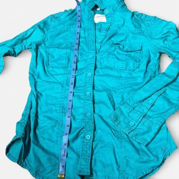 Aeropostale Fitted Teal Blue Long Sleeve Button Down Collared Shirt Women's S - Picture 8 of 13